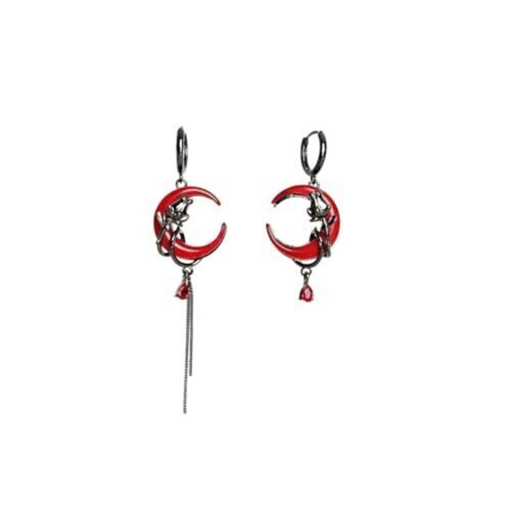 7288 Gothic Asymmetric Red Moon Hoop Earrings Vintage Rose Blood Drop